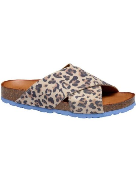 Leopardfarvet flad sandal med kalveskind